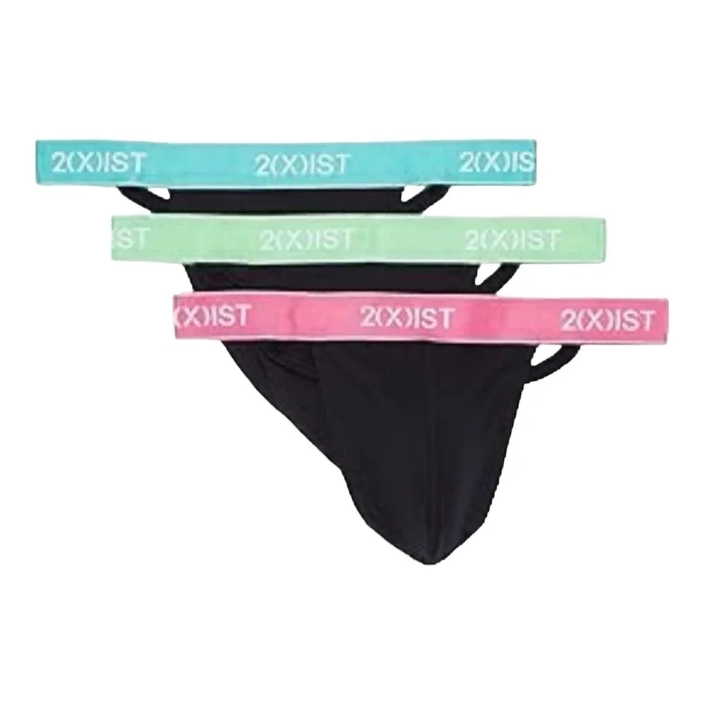 2(X)IST‎ Cotton 3-Pack Thong Turquoise/Summer Green/Carmine Rose Men's Size S